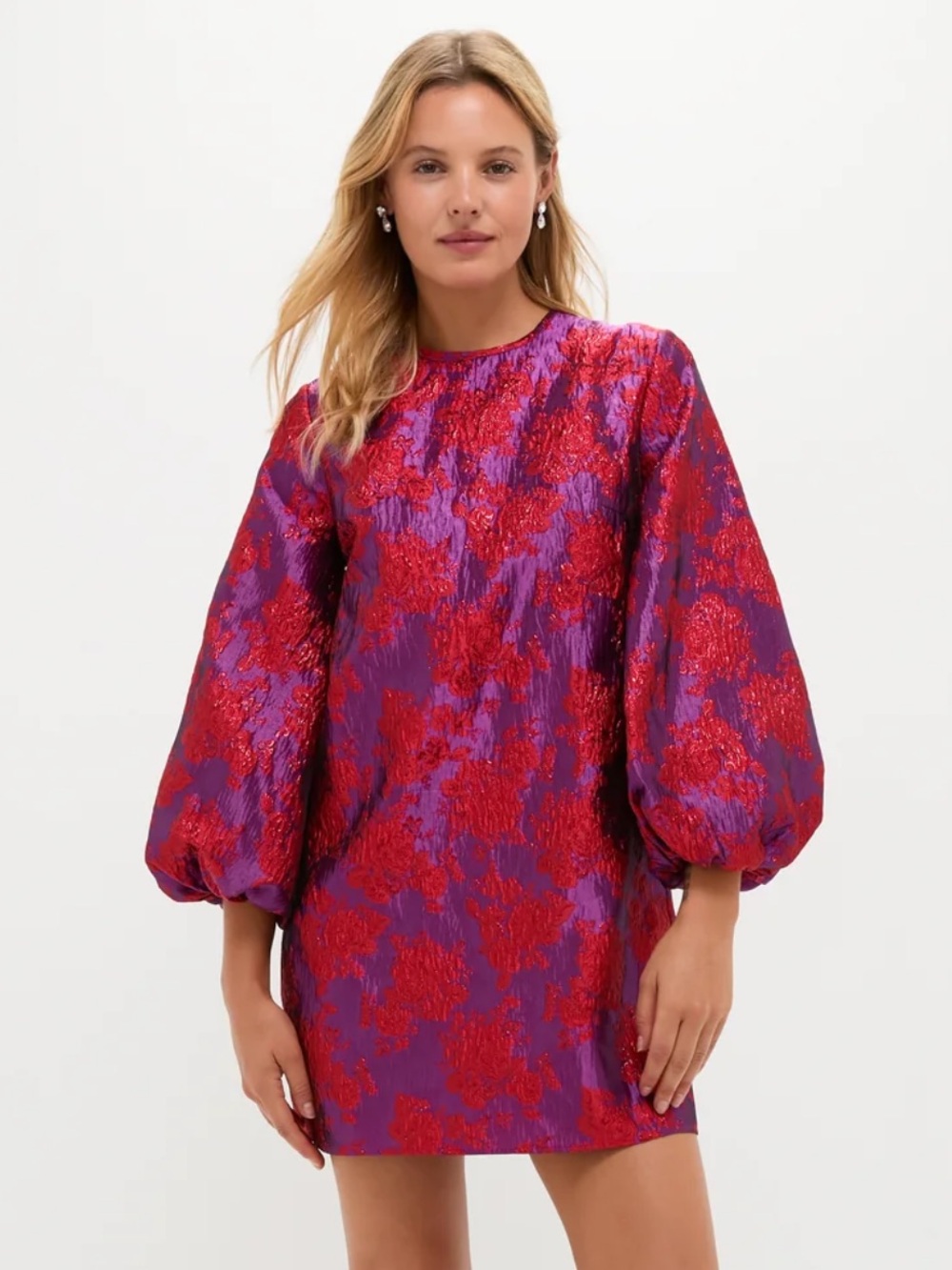 Tuckernuck EUC Balloon-Sleeve Mini Dress in Red and Purple hyacinth house